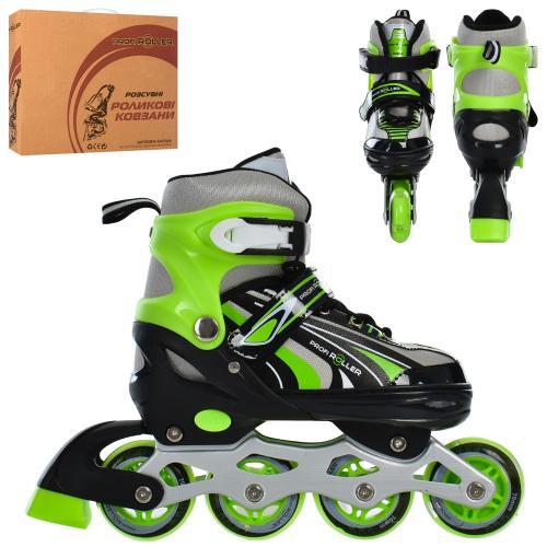 Роликові ковзани A 4146-M-GR (35-38) розсув, шнурівка+балля, 1-світло, устілка 21,3 см, зелений, 37-27-11см, фото 1