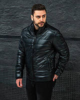Куртка кожаная мужская демисезонная весенняя осенняя до 0*С Boss V5 черная | Кожанка утепленная ЛЮКС качества