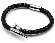 Браслет зі шкіри Цвях унісекс Сріблястий