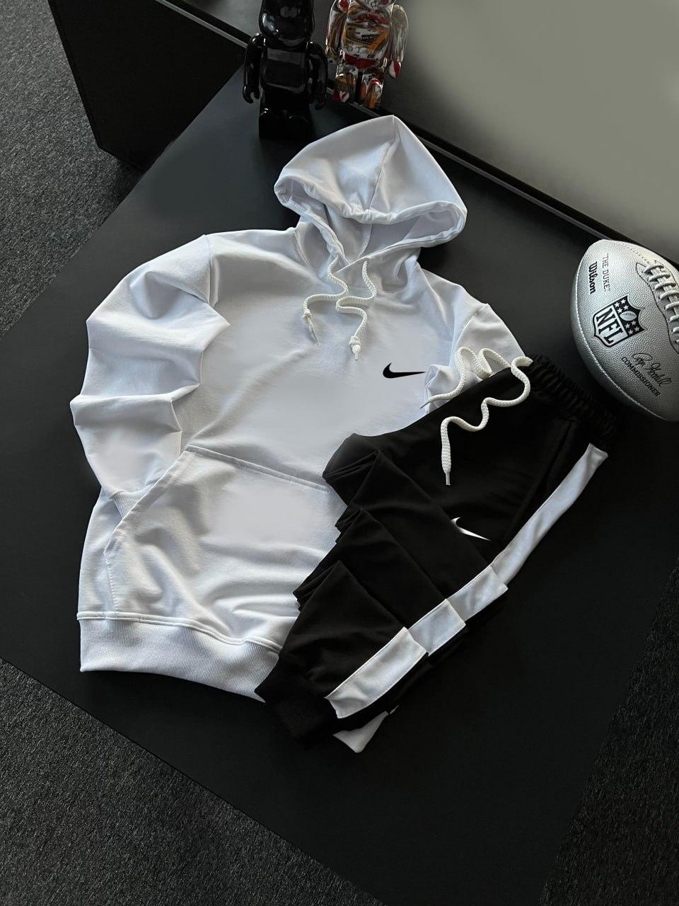 Спортивний костюм Nike з лампасами чоловічий весняний осінній білий комплект найк худі штани весна осінь, фото 1