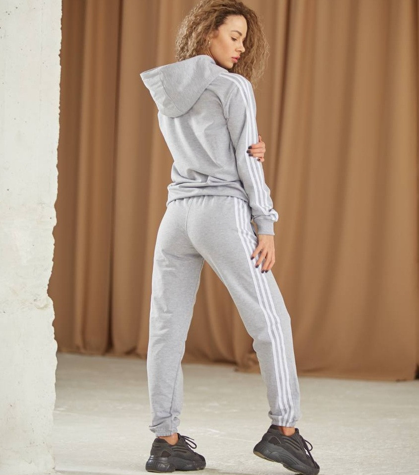 Жіночий спортивний костюм Adidas Адідас трикотаж весна осінь (худі+штани) сірий. Костюм з лампасами жіночий, фото 1