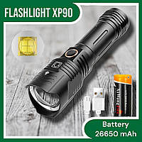 Ручной фонарик XHP90, USB разъем, телескопический зум