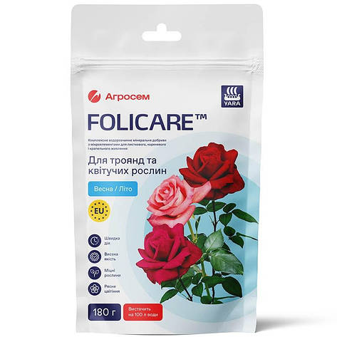 Добриво для троянд та квітучих рослин Весна-Літо, 180 г, Yara Folicare, фото 1
