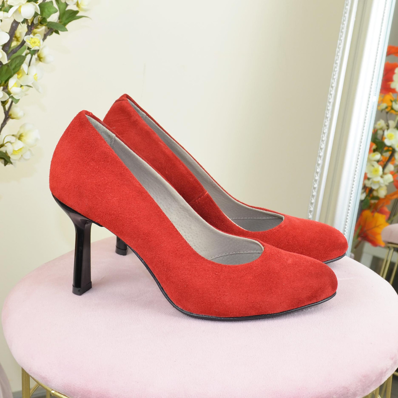 Туфли женские замшевые классические на шпильке, цвет красный - фото 1 - id-p1034309786