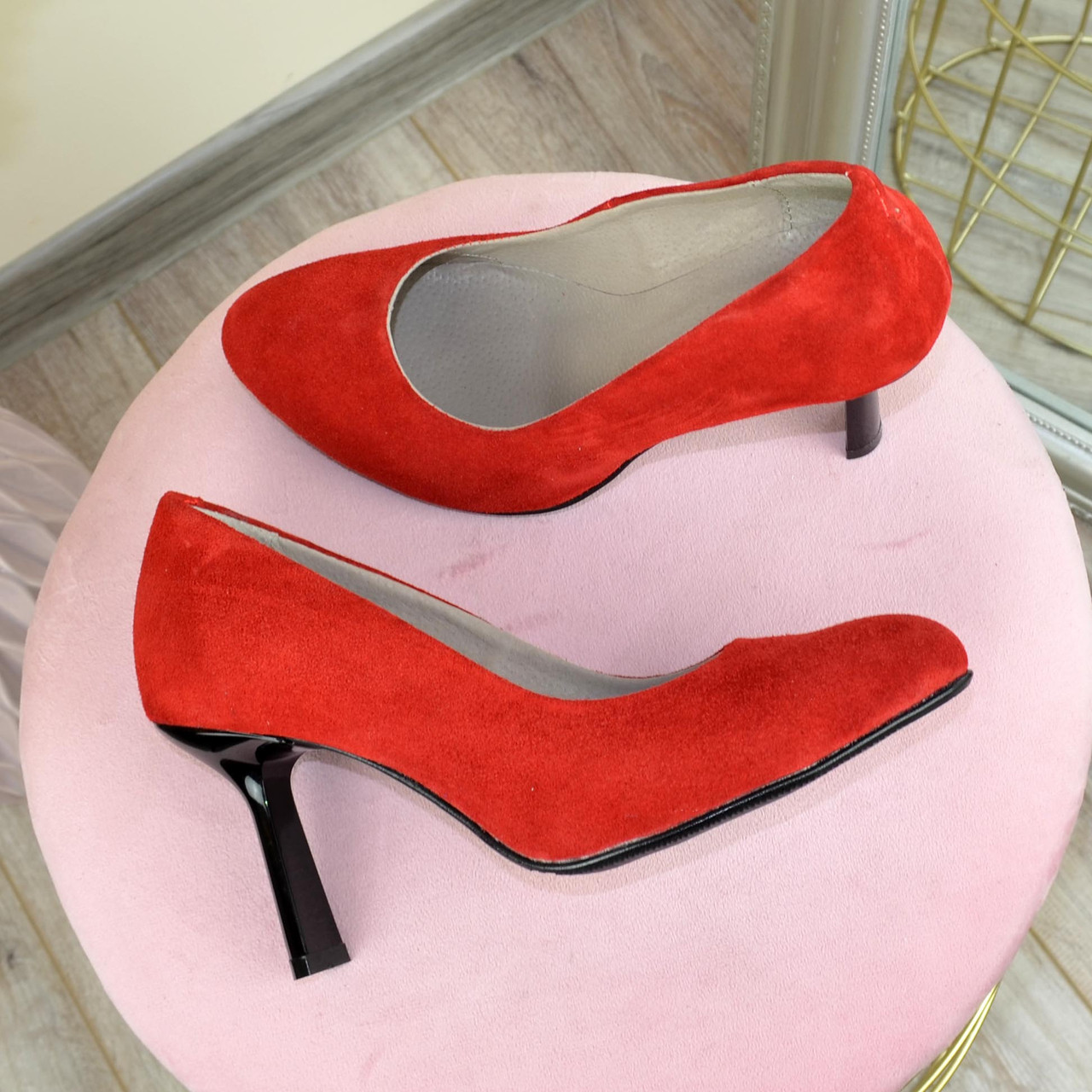 Туфли женские замшевые классические на шпильке, цвет красный - фото 4 - id-p1034309786