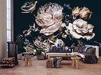 Фото обои 3D Цветы Пионы Розы 368x280 см Изумительный букет на черном фоне (13524P10)+клей