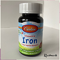 Carlson Iron kid s, дитяче залізо 15 мг, із полуничним смаком, 60 жувальних таблеток