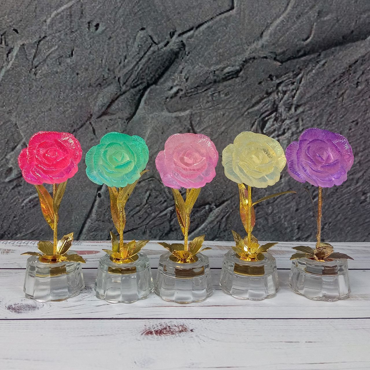 Цветок Роза стеклянный на золотистой ножке фиолетовый - фото 6 - id-p1793820961