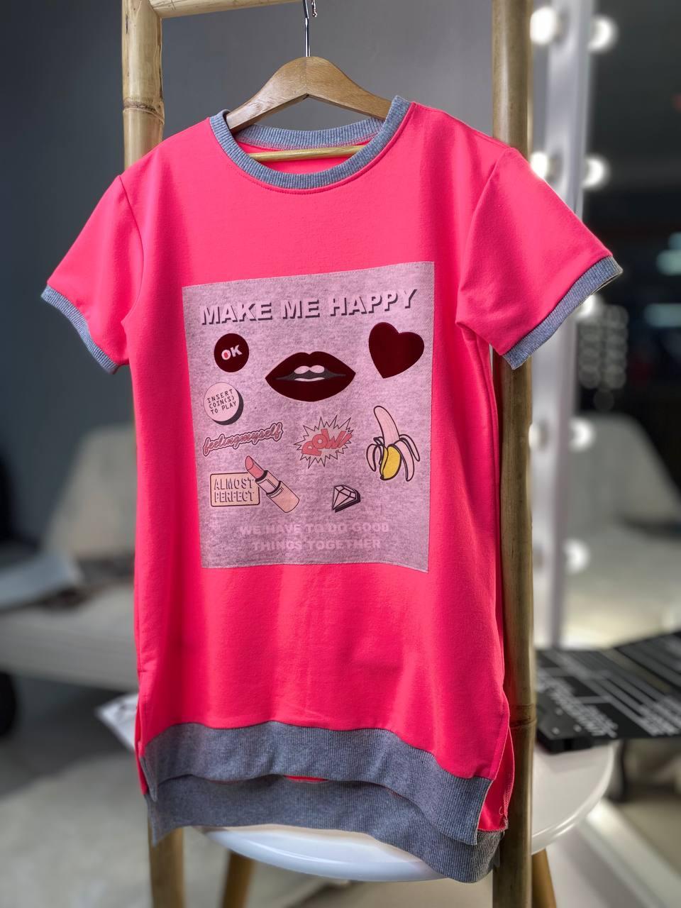 Футболка для дівчинки подовжена з малюнками в квадраті Рожева 92-547, Для дівчаток, Кольоровий, Літо, 176, фото 1