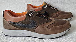 Nike кросівки коричневі шкіряні великого розміру взуття гіганти, велетні, big foot для чоловіків демісезонні