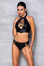 Комплект з еко-шкіри Passion NANACY BIKINI XXL/XXXL, black, бра та трусики з імітацією шнурівки, фото 3