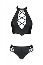 Комплект з еко-шкіри Passion NANACY BIKINI XXL/XXXL, black, бра та трусики з імітацією шнурівки, фото 5