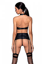 Комплект з еко-шкіри імітація шнурівки Passion NANCY SET XXL/XXXL black топ трусики пояс для панчіх, фото 2