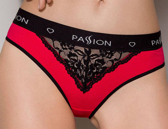 Трусики з широкою гумкою і мереживом Passion PS001 PANTIES S, red-black, фото 1
