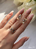 Комплект Набір Серги+Кільце Срібло 925 проби з фіанітами + пластини Золота 375 проби Розміри 15-22