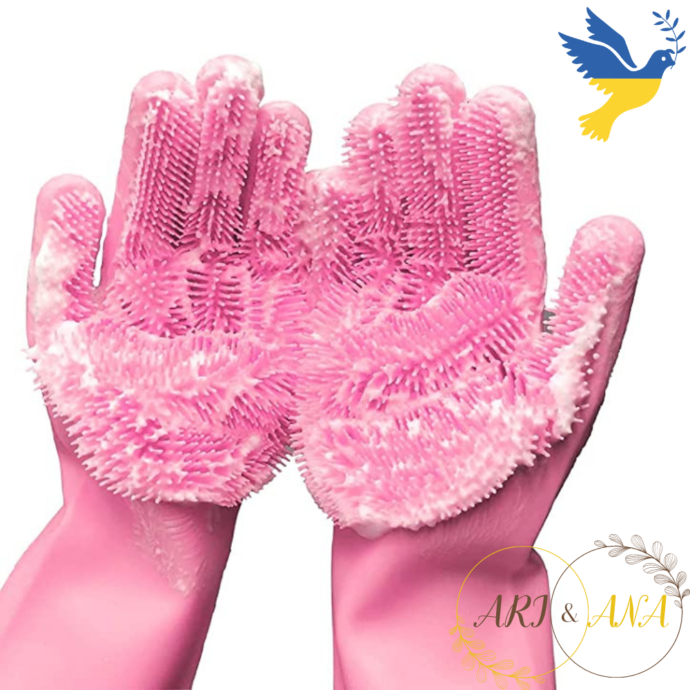 Силіконові рукавиці для миття посуду Ari&Ana Рожеві, силіконові рукавички