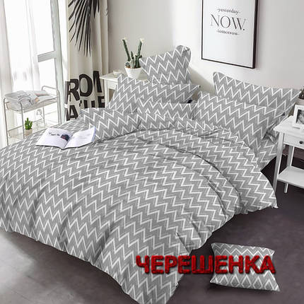 Тканина для постільної білизни Бязь "Gold" Lux GL3583grey (50м) білий загзаг на сірому, фото 1