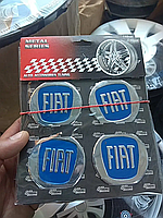 Наклейка емблема на колесный колпак или диск d 60 мм Fiat синяя (4шт)