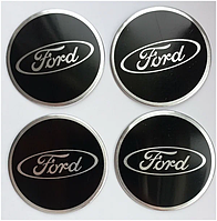Наклейка емблема на колесный колпак или диск d 60 мм Ford черная (4шт)