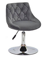 Стілець Foro Button CH-Base сірий 1004 велюр із каретною стяжкою на хромованій круглій опорі-нозі, фото 2