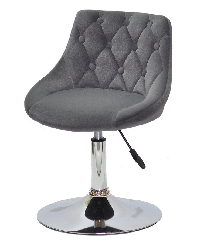 Стілець Foro Button CH-Base сірий 1004 велюр із каретною стяжкою на хромованій круглій опорі-нозі, фото 1