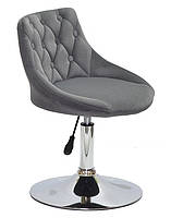 Стілець Foro Button CH-Base сірий 1004 велюр із каретною стяжкою на хромованій круглій опорі-нозі, фото 4