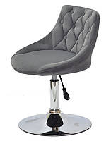 Стілець Foro Button CH-Base сірий 1004 велюр із каретною стяжкою на хромованій круглій опорі-нозі, фото 3