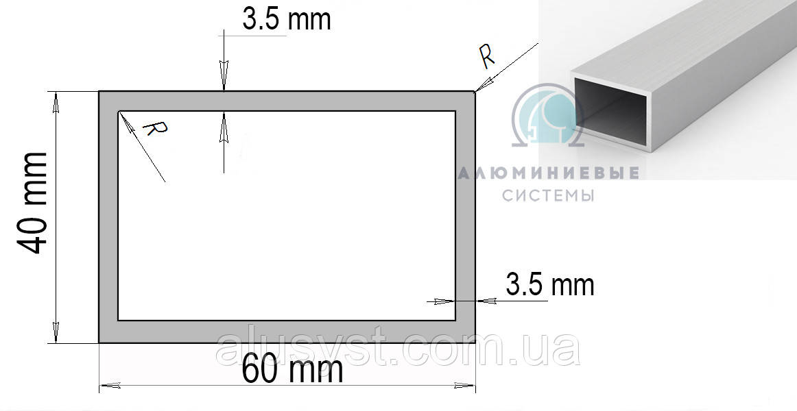 60х40х3,5 / 1 метр / труба прямокутна / без покриття