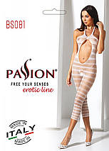 Сітчастий бодістокінг з відкритим животом Passion BS081 white, фото 3