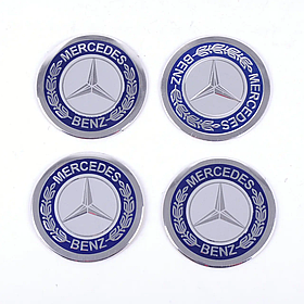 Наклейка ємблема на колісний ковпак або диск d 60 мм Mercedes синя 4 шт.