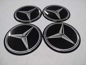 Наклейка ємблема на колісний ковпак або диск d 60 мм Mercedes чорна (4 шт.)