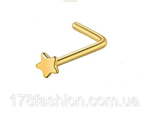 Сережка для пірсингу носа L-подібна зірочка під золото, фото 1