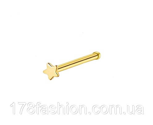 Сережка для пірсингу носа гвоздик зірочка під золото, фото 1