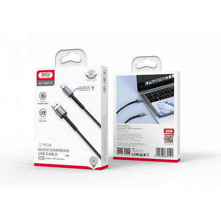 Кабель XO NB215 2.4A Intelligent conversion light braided data cableType-c cable Black, фото 3