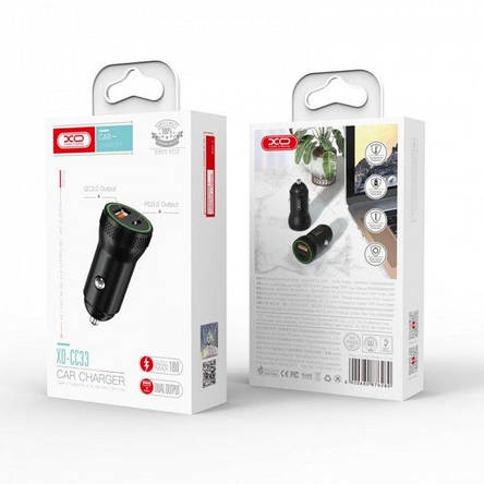АЗП XO CC33 PD QC3.0 18W Dual USB Port Car Charger Black, фото 3