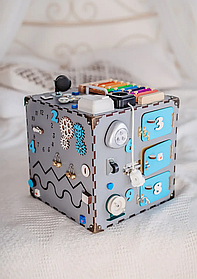 Бізікуб дерев'яний бізіборд 30х30х30 см сірий