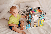 Бізікуб дерев'яний бізіборд 30х30х30 см сірий, фото 4