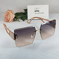Женские солнцезащитные безоправные очки большие квадратные