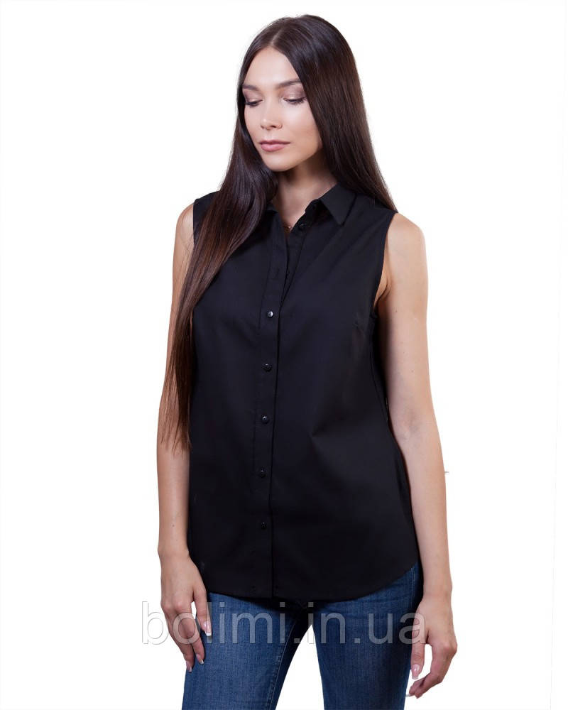 Жіноча легка чорна блузка сорочка без рукавів
