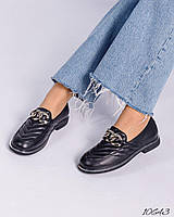 Женские черные кожаные стеганые туфли лоферы с цепью на низком ходу