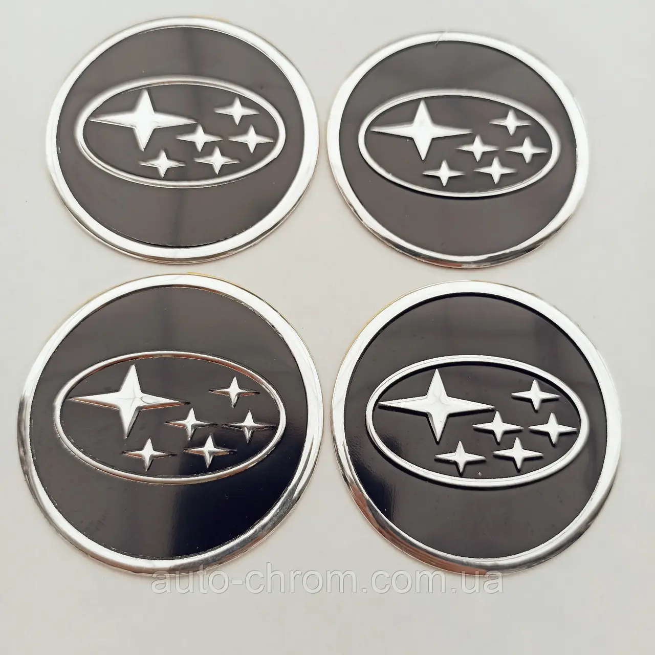 Наклейка ємблема на колісний ковпак або диск d 60 мм Subaru чорна (4 шт.)