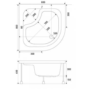 Душовий піддон акриловий Shower CELLESSE (Туреччина) 80x80x45, фото 3