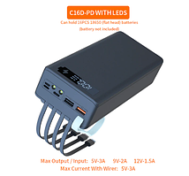 Powerbank 2 USB 16x18650 IN: Type-C+Micro USB/корпус Повербанка зі швидким заряджанням, чорний, без батарей