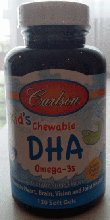 Дитячий риб'ячий жир у капсулах, Carlson, Kids Omega-3 Chewable DHA, Bursting Orange, 120 sgels