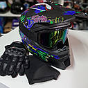 Мото шолом ендуро мото крос Monster Matt + окуляри рукавички та маска в подарунок, фото 2