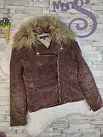Женская куртка Outline косуха вельвет коричневого цвета со съемным мехом ламы Размер 46 М