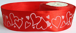 Стрічка атласна в сердечках 5 см (23 м) червона