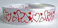 Стрічка атласна в серці 5 см біла