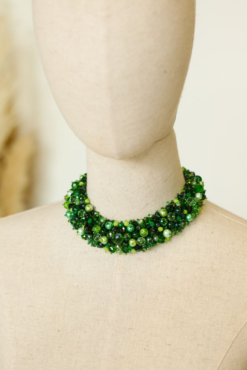 Кришталеве намисто ручної роботи (смарагдово - чорне)