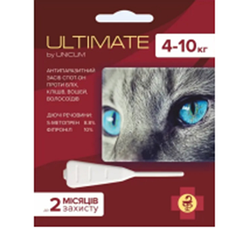 Краплі ULTIMATE для котів 4-10 кг від бліх, кліщів, вошей та власої (s-метопрен, фіпр.) 0,8 мл, 1